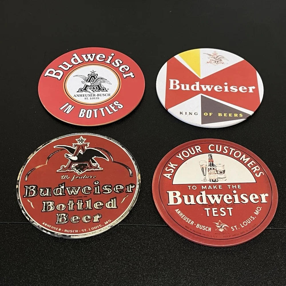Budweiser Beer Coasters Lot Of 4 Cork Backing Anheuser-Busch King Of Beers